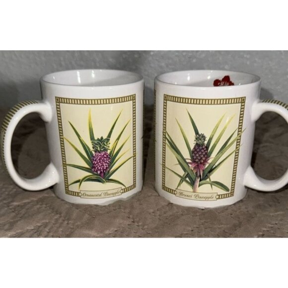 Set Of 2 Hilo Hattie Tropical Pineapples Ceramic Mugs - Picture 2 of 6